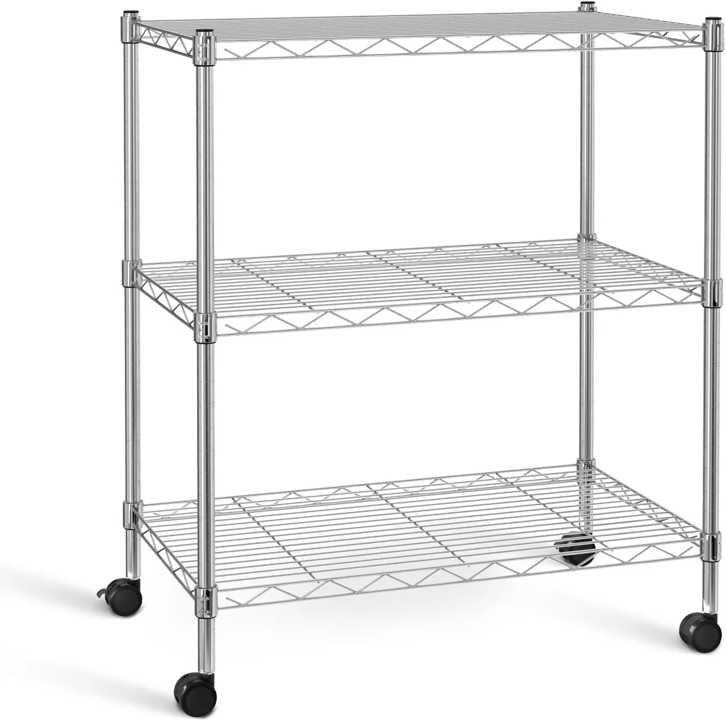 YSSOA Heavy-Duty 3-Tier Metal Storage Rack with Wheels | Adjustable Wire Shelving Unit | 750 lb Capacity | 24.02”L x 13.78”W x 31.89”H | Chrome Steel Organizer