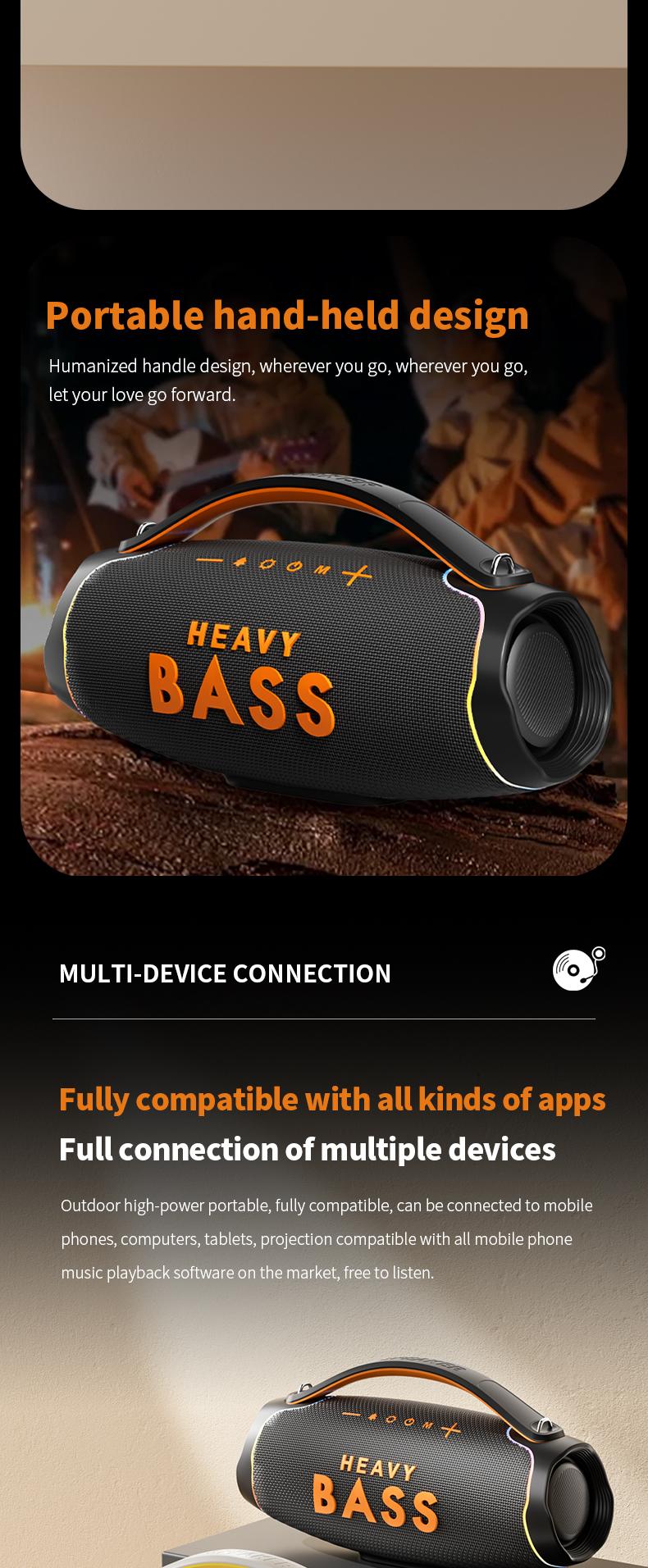 Giant Portable Bluetooth Speaker with Shoulder Strap, Super Loud Heavy Bass Party Speaker, Waterproof Outdoor Sound System with RGB Lights, 48cm Extra Large Wireless Speaker for Camping/Beach Audio Smartphone