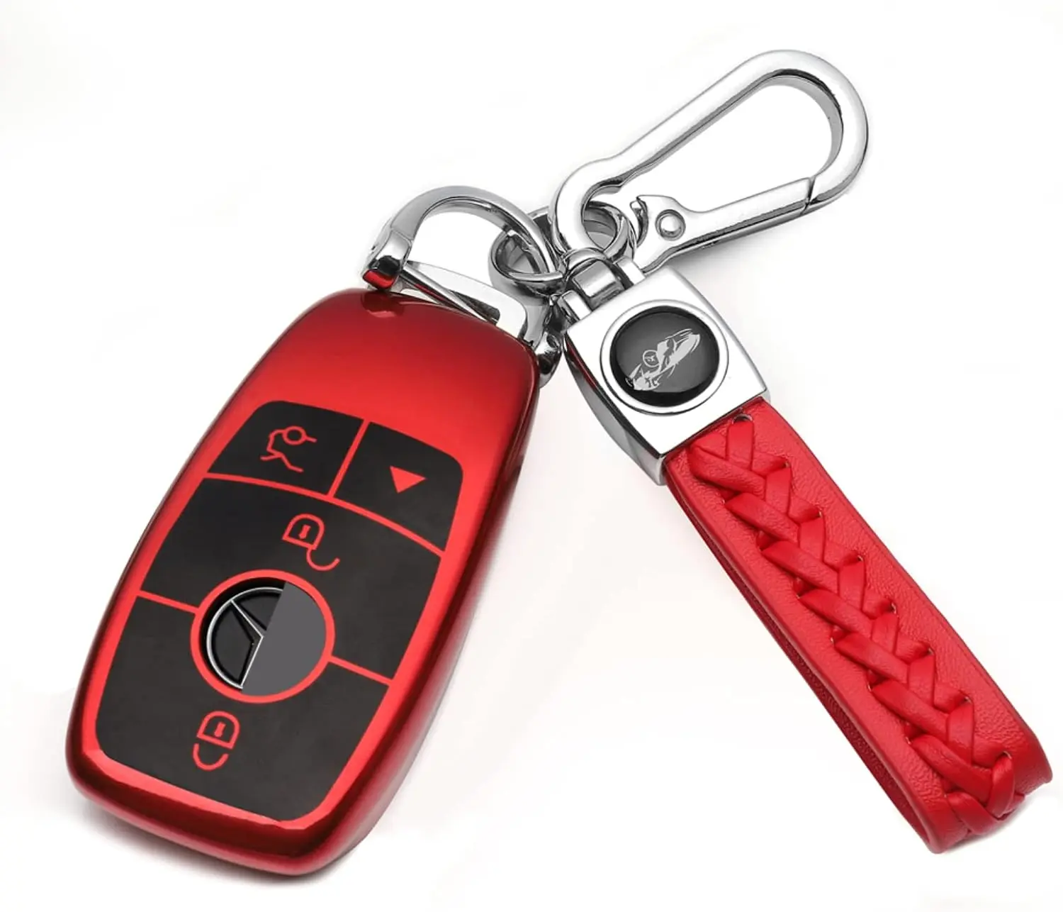 Advanced Soft TPU Mercedes Benz Car Key Case with Protection, Compatible with CLS, CLA, GLA, AMG, A, C, E, S, G, GLC, GLE, GLS, M, Smart Remote Keys (Red Combination - Model B)