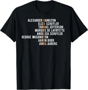 100% Cotton Hamilton, Eliza, Jefferson, Angelica, & Burr Names Shirt