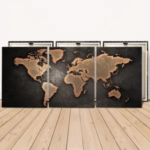 3 Counts Wooden Framed Canvas, Vintage World Map Images, Exquisite Poster, Perfect Living Room Decoration, Modern Art, Fashion Family Poster, Wall Art Decoration, Odorless, Artwork
