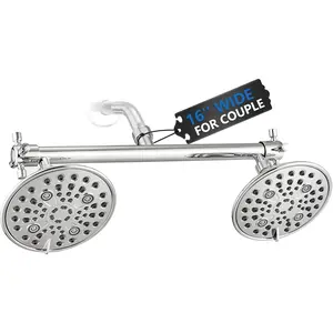 Double Shower  with Built-in Valve, High  6 Setting Dual Shower  Design for Couple  Walk-in Bathroom or Single  Bathtub Bathroom - Chrome