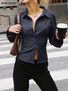 women's striped print button front shirt, elegant casual long sleeve collared top for spring & fall, ladies clothes for daily wear, clothes for women, trending clothing women