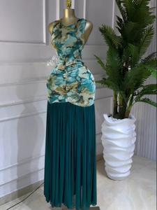 PULKRITU Women's Printed Ruched Stacked Bodycon A-Line Long Evening Dress, Fall Winter Holiday Party Gown, Elegant Party Wear