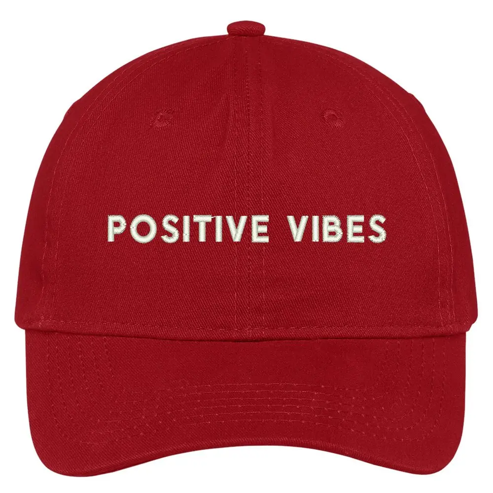 Trendy Apparel Shop Positive Vibes Embroidered Brushed Cotton Adjustable Cap Dad Hat - Red