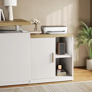 ModerMate File Cabinet Under Desk Storage Cabinet with Door, Printer Stands with Open Adjustable Shelves, 23" Tall End Side Table for Office, Living Room, and Study, Light Walnut