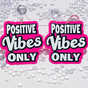 Positive Vibes Only Earrings - Bold Statement Pieces for Everyday Wear & Gifting - Lightweight Comfortable Design 2.5x3in Eye-Catching Pink Frame