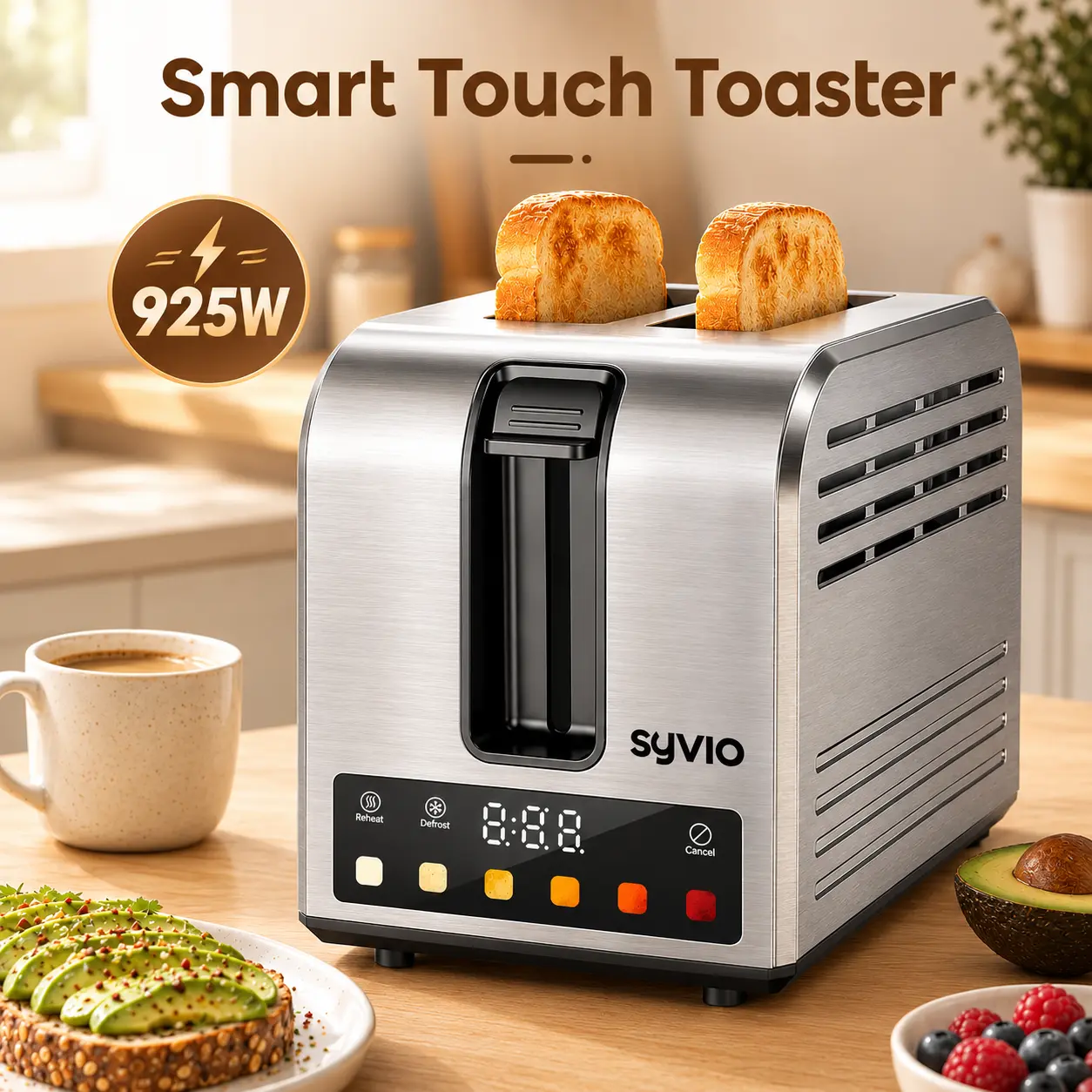 Syvio Toastie Maker - Smart Touchscreen Kitchen Appliance, SUS430 Stainless Steel, 5 Bread Types Support, 6 Toasting Levels, Wide Slot, Intelligent Temperature Control, Removable Tray, Durable Kitchen Accessories for Dietary Needs