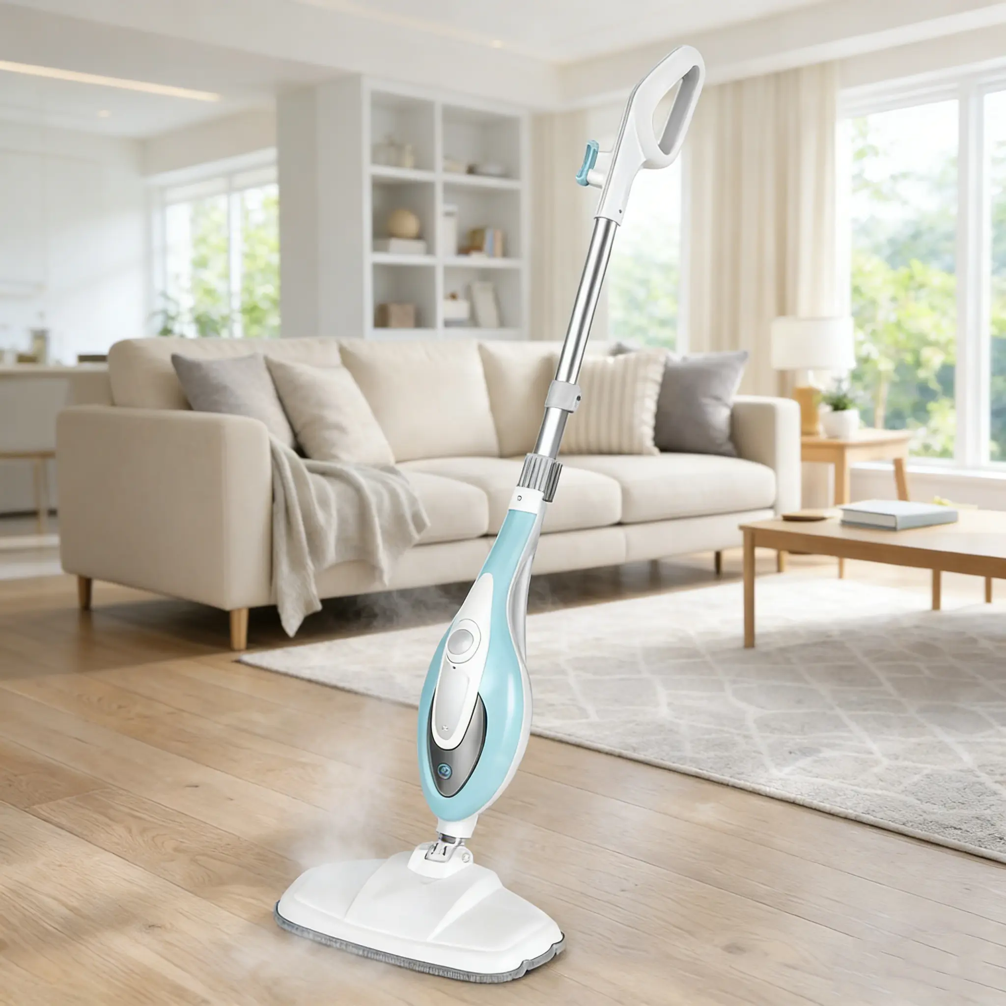 Electric Steam Floor Mop for Hardwood, Tile, Laminate Cleaning - Lightweight Carpet Steamer with 2 Pads, Steam Mop Floors Tool