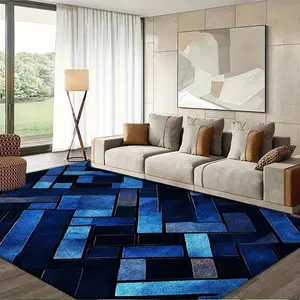 Modern Minimalist Geometric Stripe Pattern Rug in a Dark Blue and Light Blue Color Scheme Non-slip Wear-resistant Machine Washable Suitable for Bedroom/living Room/office/dorm/indoor Use Enhances Home Texture
