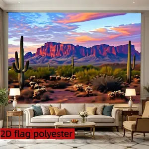 2D Flat 1PC Polyester Western Desert Banner Cactus Mountain Decor for Indoor & Outdoor Western Themed Party Nature Gathering Available in Multiple Sizes