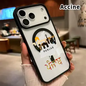 Compatible with iPhone 17 16  Pro Max Plus 15 14 13 12 11 Air E Magnetic Case Punjab Essence Art Pattern Acrylic Transparent Four Corner Shock-absorbing Airbag Smartphone Cover