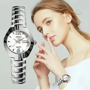 Luxury Stainless Steel Analog Quartz Women's Watch with Date Window - Minimalist & Chic Trendy Elegant Gift for Couple Anniversary