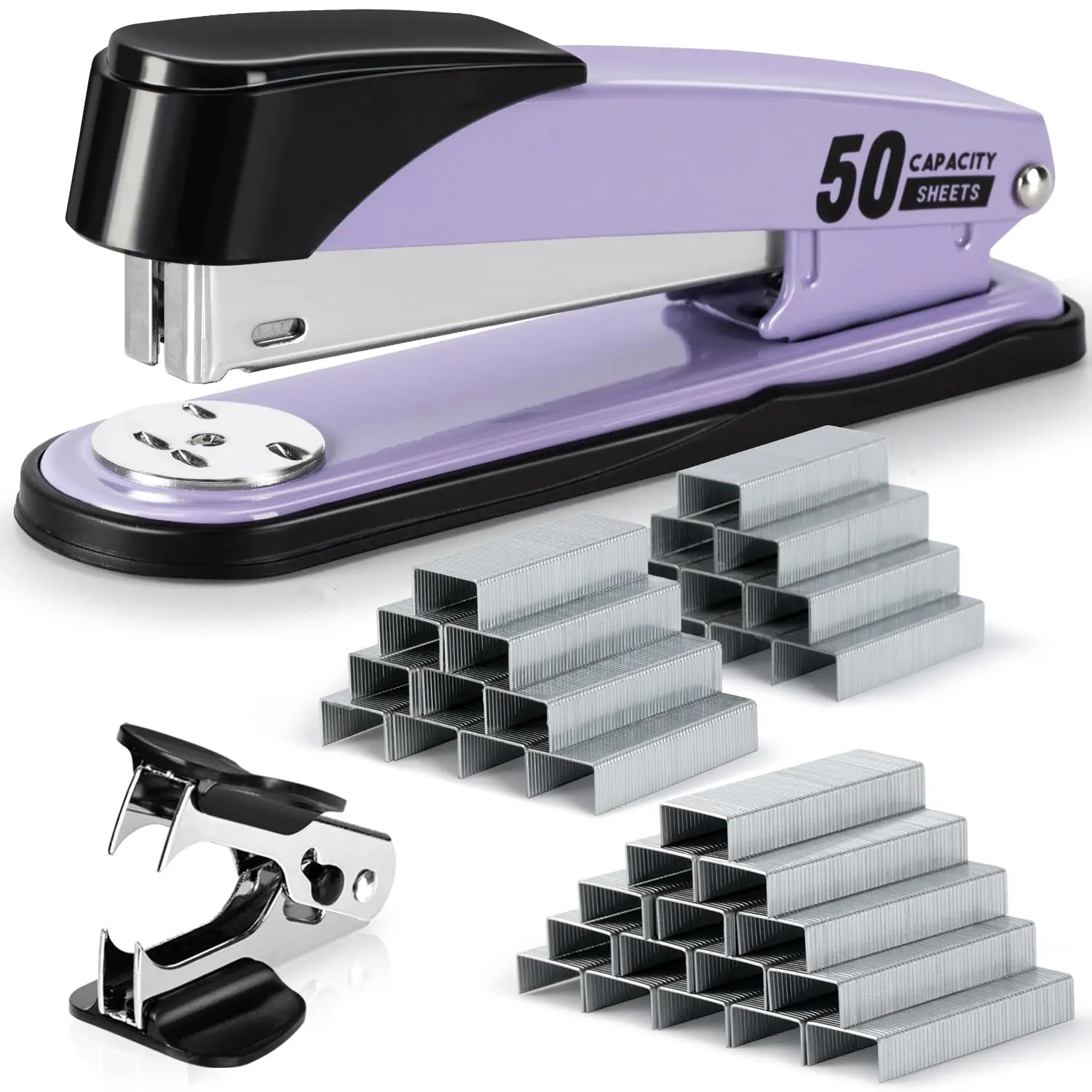 Stapler Heavy Duty, 2000 Staples and Staple Remover, Purple | 50 Sheet Capacity, No Jam, Full Strip, Non-Slip Office Stapler with Staples for Office, Classroom