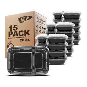 Freshware Meal Prep Containers 15 Pack 28oz with Lids | 2 Compartment BPA Free Bento Lunch Boxes | Microwave Dishwasher & Freezer Safe Food Storage Containers for Healthy Meal Prep, Portion Control, Weight Loss, Gym, Office & School Lunch