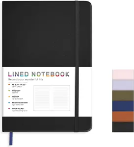 Lined Journal Notebook for Women Men, 200 Pages A5 Hardcover Leather Journals for Writing,Travel,School,Office,Work,Business,College Ruled Notebooks for Note Taking, Diary Notepad 5.7"×8.3"(Black) LACCHOUFEE