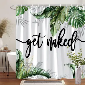 1Pc Tropical Get Naked Shower Curtain Green Leaves Decor Polyester Fabric Bathroom Partition Hanging Curtain 70.8x70.8 Inch with 12 Hooks for Nature Inspired Bathroom Waterproof Shower Curtain