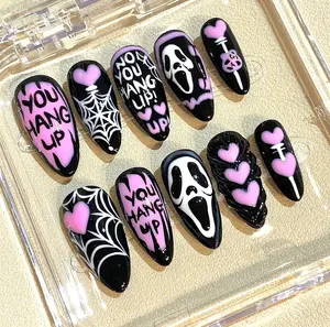 Pink Scream Horror Press On Nails | “You Hang Up” 3D Halloween Nail Set | Cute & Creepy Ghost Face Nails for Spooky Season