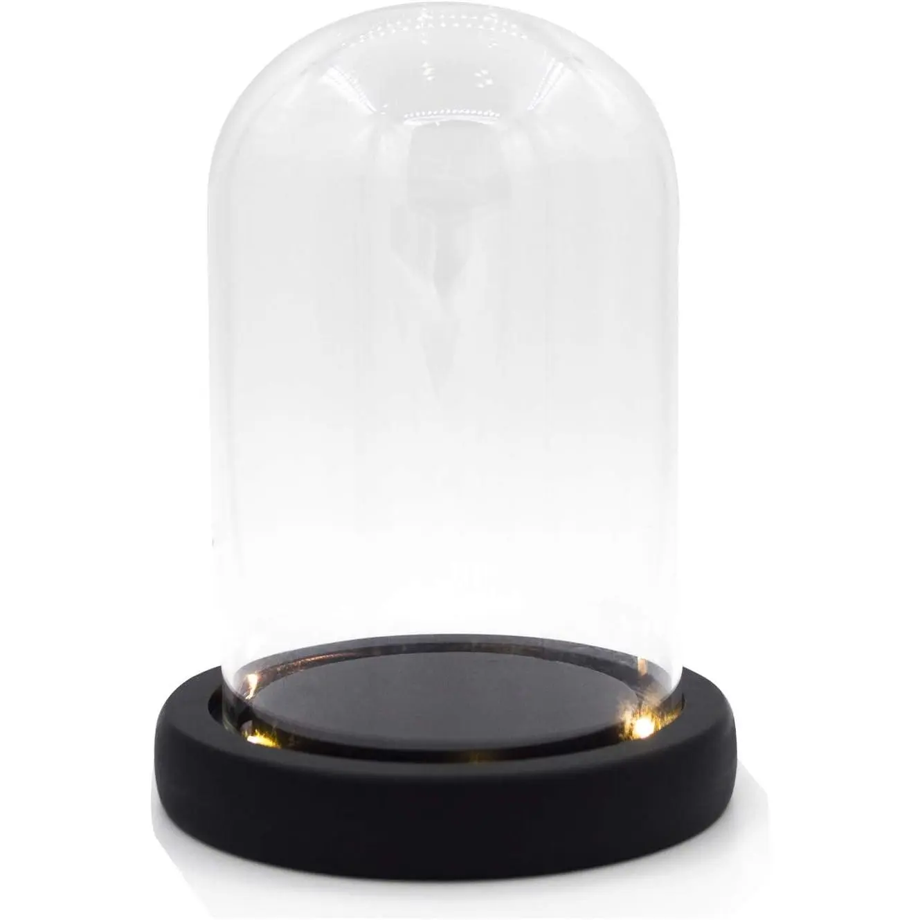 3.54" D X 4.33" H Clear Glass Dome Cloche with Black LED Lights Base,Glass Display Bell Jar Ornament