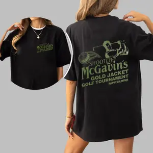 Happy Gilmore Shooter McGavin's Golf Tourney Men's T Shirt - Black Tee with Gold Jacket Design for Menswear - Top
