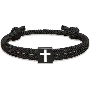 Men Adjustable Rope Cross Bracelet - Easter Christmas Christian Baptism Birthday Gifts for Teens