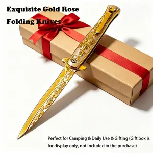 Gold Rose Engraved Decorative Fruit Knife, Premium Gold Plated, High quality stainless steel, lightweight, Portable, EDC, Stylish Camping Decor, Collectible Outdoor Keepsake Ornament & Heartfelt Mother's Day Gift Idea