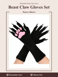 Silicone Padded Beast Claw Gloves with Long Nails - Halloween Prop, Sports & Outdoor Accessory Gloves