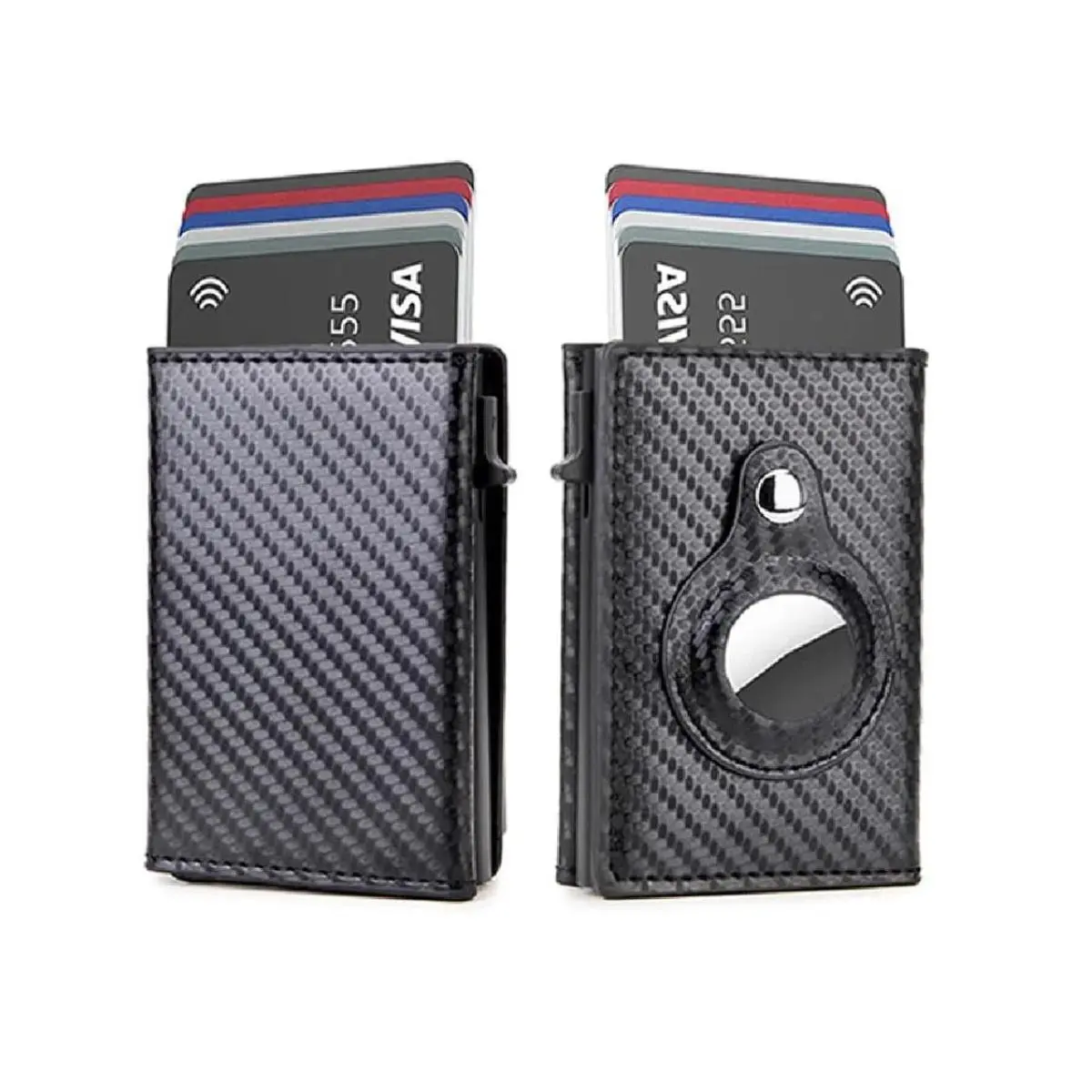 [2026]Mens Smart Wallet Card HolderLeather, Slim, Carbon Fiber, Minimalist  9-14 Card Capacity | ID Window | Cash Slot (Black)