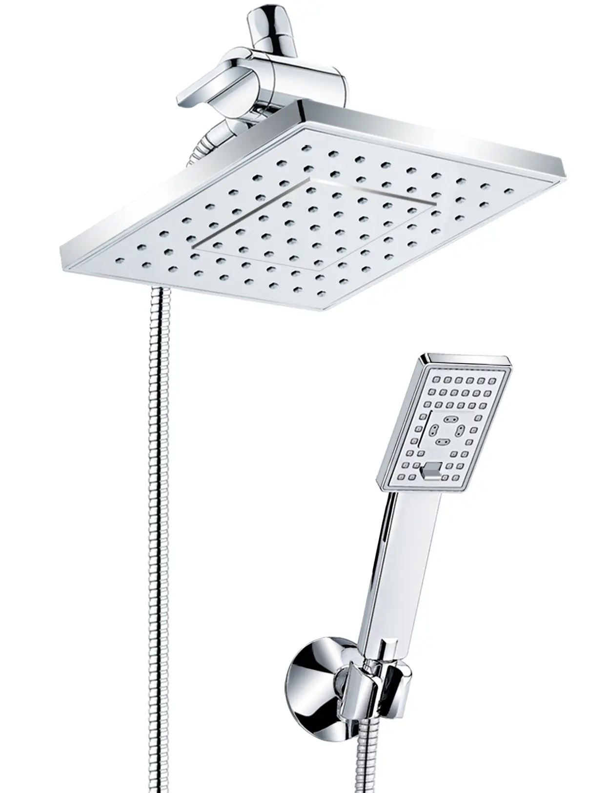 BRIGHT SHOWERS Rain Shower Head with Handheld Spray 5 ft. Shower Hose Combo Includes Wall Mount Suction Bracket 3-Way Water Diverter Mount