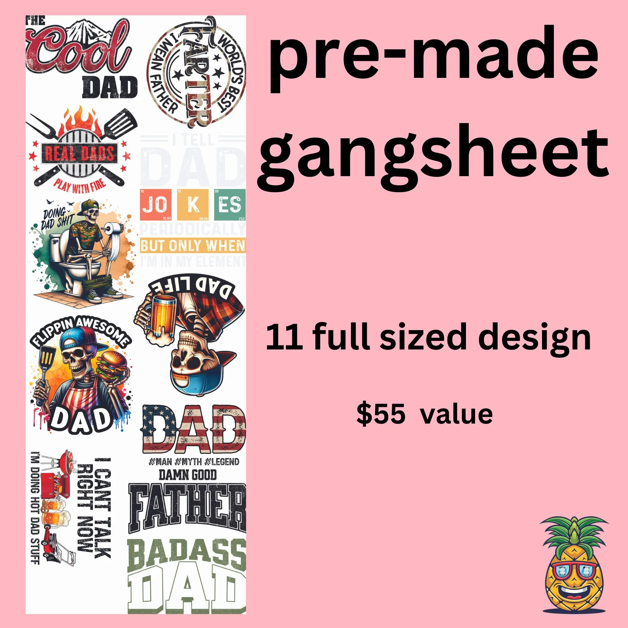 Father's Day Direct to film Gang Sheet  - 11 designs - Ready to press