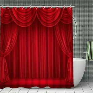 1/3/4PCS Classic Red Curtain Shower Curtain set, Rich Velvet Theater Decor, Accessories with Bath Mat, U-shaped Mat, Toilet Lid Cover, 12 Hooks 180x180cm Curtain, Stage Splendor, Home Decor, bathroom accessories.