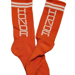 Honor the Gift Men's Orange and White Ribbed Socks with Bold Lettering and Comfortable Fit