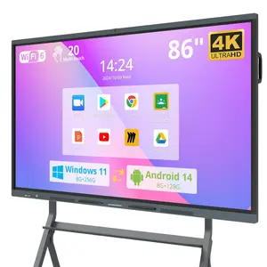 86″ Smart Board, 4K UHD Interactive Whiteboard Built in Dual System and 13MP Camera, All in One Digital Whiteboard for Home, Classroom and Business (Wall Mount Included)