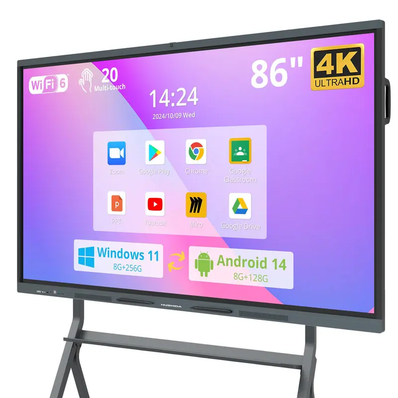 86″ Smart Board, 4K UHD Interactive Whiteboard Built in Dual System and 13MP Camera, All in One Digital Whiteboard for Home, Classroom and Business (Wall Mount Included)