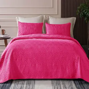 King Bedding Set, Soft Hot Pink Bedspreads King Size for All, 3 Pieces Lightweight Geometric Star Pattern Coverlet