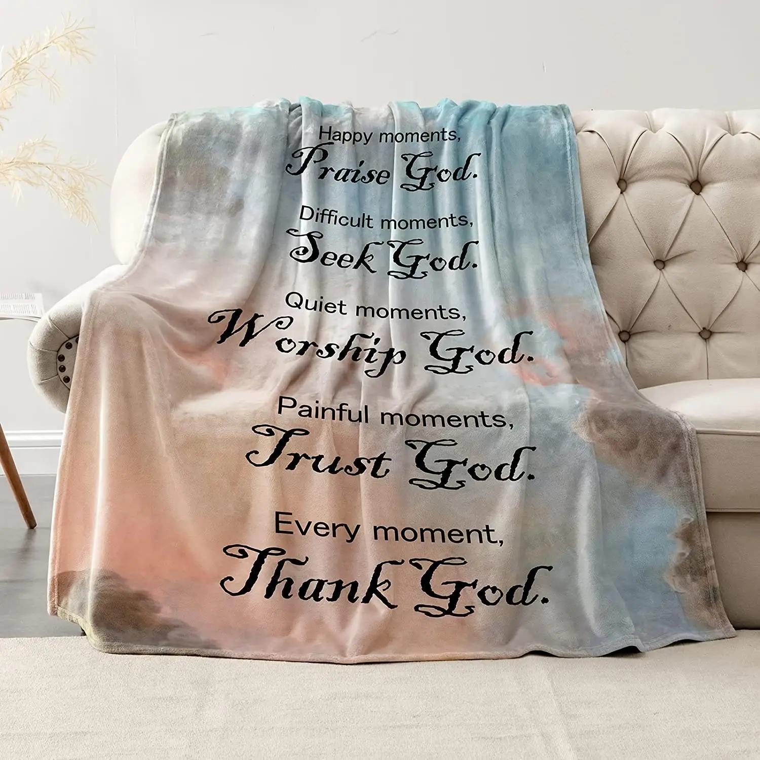 Bible Verse Print Cozy Flannel Blanket, 1 Count Soft Inspirational Word Throw Blanket, Mother's Day Gift Rectangle Air-conditioning Quilt for Home Cou
