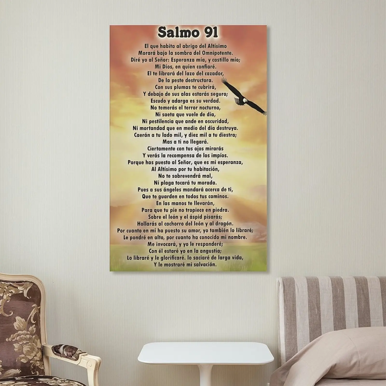 Psalm 91 Spanish Biblical Decorative Text Print - Canvas Wall Art, Faith-Inspired Graphic Quote Poster for Room Aesthetics, Biblical-Faith-Inspirational Graphic Prints for Home Decor, Decorative Text Prints