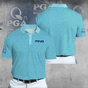 2025 Championship Cyan Pattern Golf Polo Shirt for Men – Light Blue Performance Polo, Modern All Over Print Athletic Shirt, Breathable Moisture Wicking Fabric, Tournament Style Sportswear, Summer Golf Outfit, Golf Lover Gift