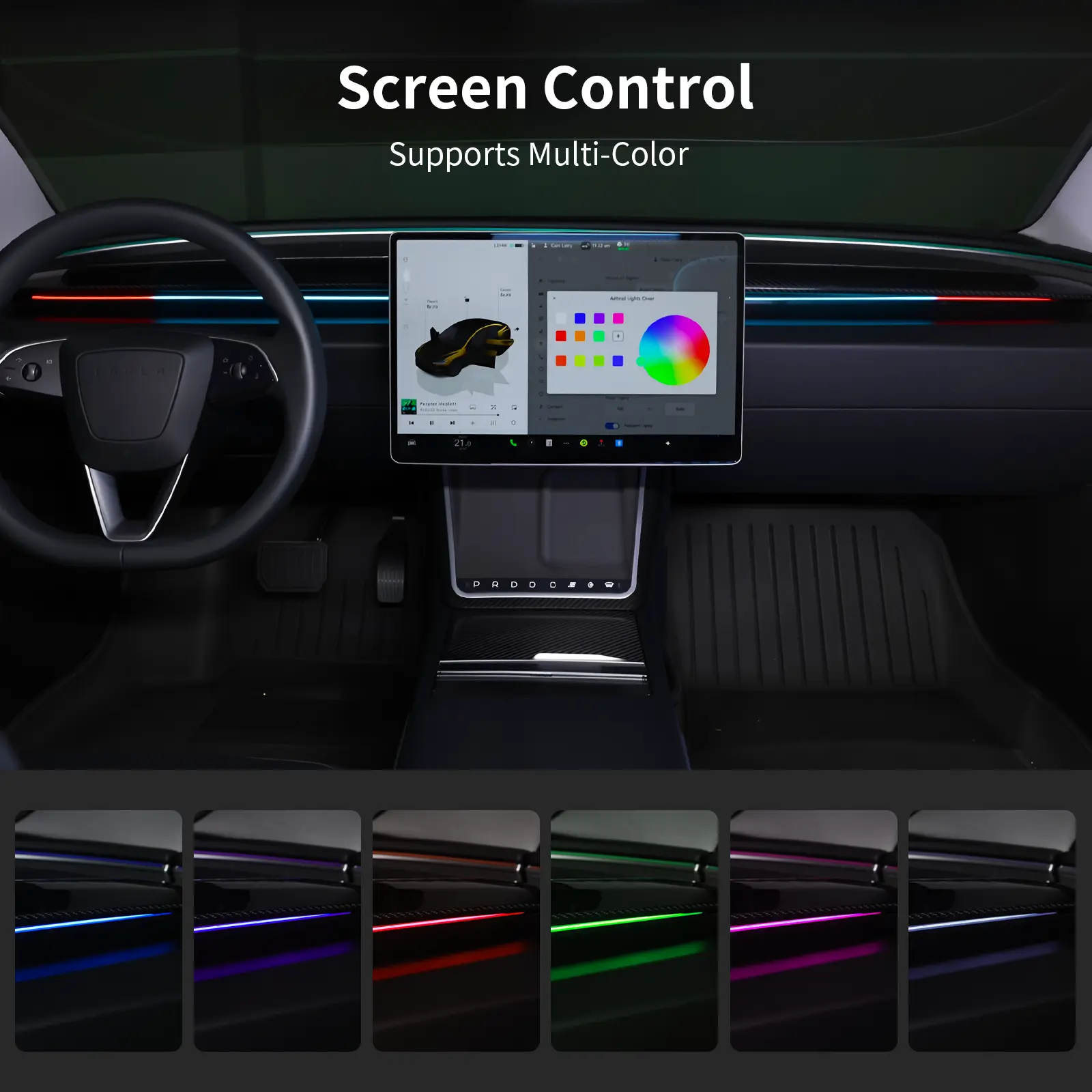 S2 BSD Ambient interior Light with Welcome Door Function for Tesla Model 3/Y & Highland/ Juniper| Saunyoto, Led Car Lights Interior, Car Atmosphere Lamp, Multifunctional Ambient Lights, Car Decorative Light