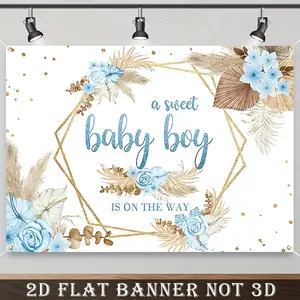2D Flat Banner,1pc Party Banner, Boho Chic 180x230cm Polyester Backdrop with Pampas Grass & Golden Accents - Perfect for Birthday, Youngsters Photoshoots & Party Decorations, Birthday Party Decorations