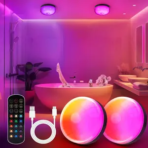 Rechargeable Shower Light No Wiring - 15 Color Changing Mood Light for Bathroom Closet Bedroom Livingroom, 2 Pack Customizable Ambiance Lighting Experience with Colorful Backlight