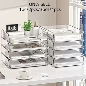 Transparent Desktop Organizer Box, 1 Count Stackable File Storage Box, Desk Side Storage Solution for Document Sorting & Categorizing, Files Organizer