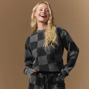 Adult Unisex Crewneck - Black Denim Check