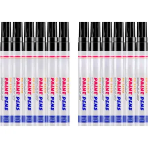 Black  Markers, 12 Pack Oil-Based  Quick Dry Permanent  Pen Set for Rocks Painting, , Fabric, Plastic, Canvas, Glass, Mugs, Metal, Tire, Stone, DIY Craft