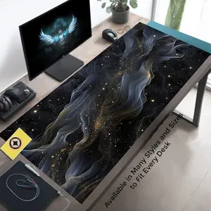 Dark Cosmic Whisps Black and Gold Desk Pad Lofi Deskmat XL Space Themed Desk Mat Mousepad XXL Giant Desk Cover Premium Non-Slip Rubber Base Smooth Surface