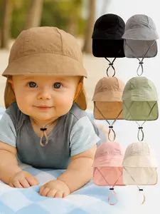 1pc Summer Lightweight Solid Color Sun Hat for Babies, a Simple and Breathable Sun-protective Shawl-style Fisherman Hat with Adjustable Windproof Strings, Suitable for 1-year-old Babies for Daily Outdoor Sun Protection in Spring and Summer.