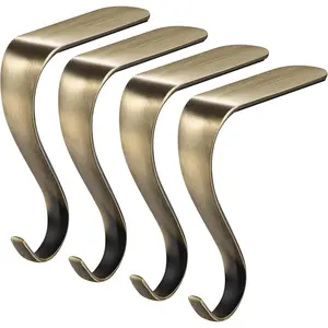 Stocking Holders for Mantle,Christmas Stocking Holder Set of 4,Stocking Hangers for Mantel,Stocking Hooks for Fireplace(Bronze)