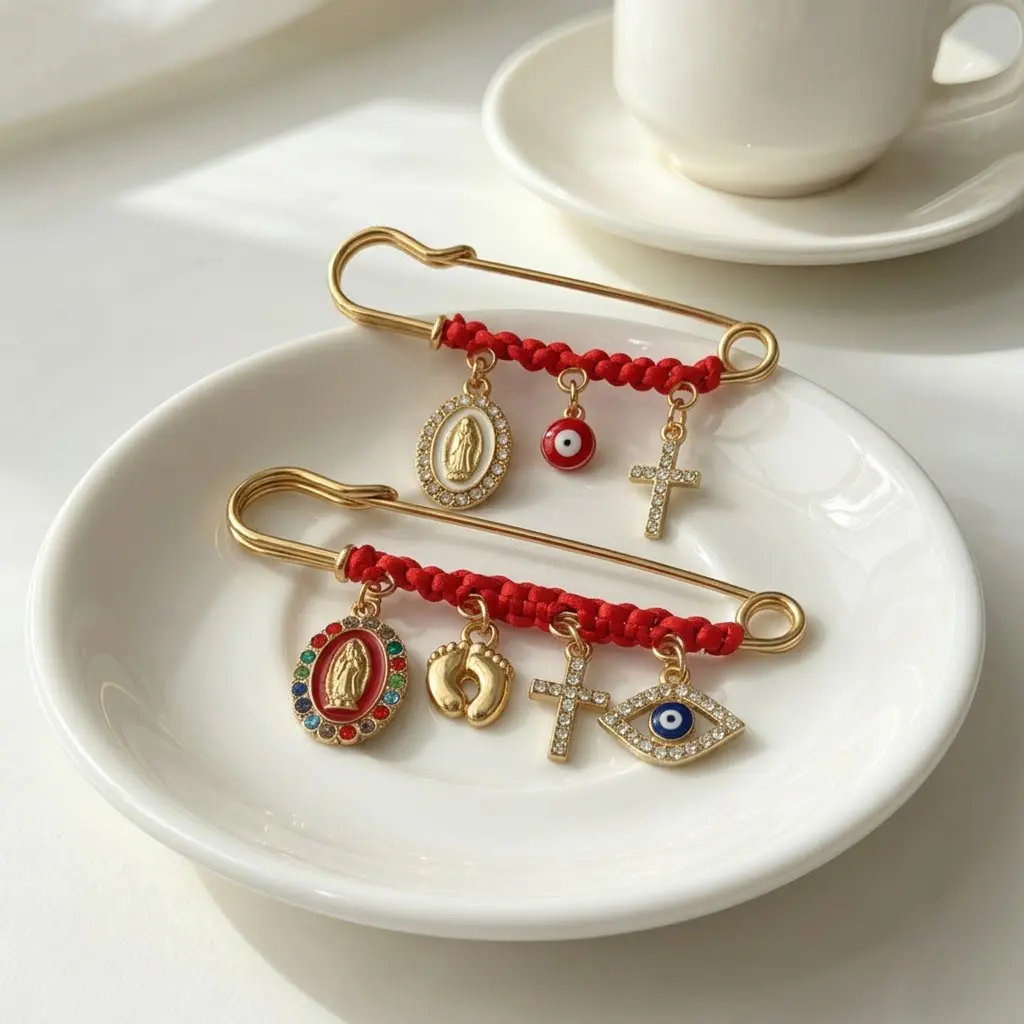 Protection Brooch Pin for Pregnancy & Baby Religious Charm Maternity Safety Pin Brooch, Gift for Baby Shower & New Mom – Virgin Mary, Cross & Evil Eye Belly Jewelry Pin backtoschool
