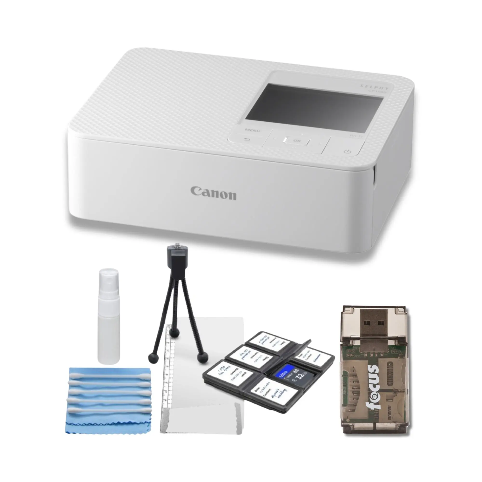 Canon Selphy CP1500 Wireless Photo Printer (White) with Card Reader Bundle