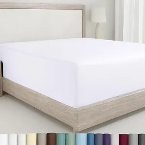 Queen Fitted Sheet Only - 100% Egyptian Micro 400 Thread Count Sateen, Deep Pocket Fitted Sheet Queen, No-Pop Off Elastic - White